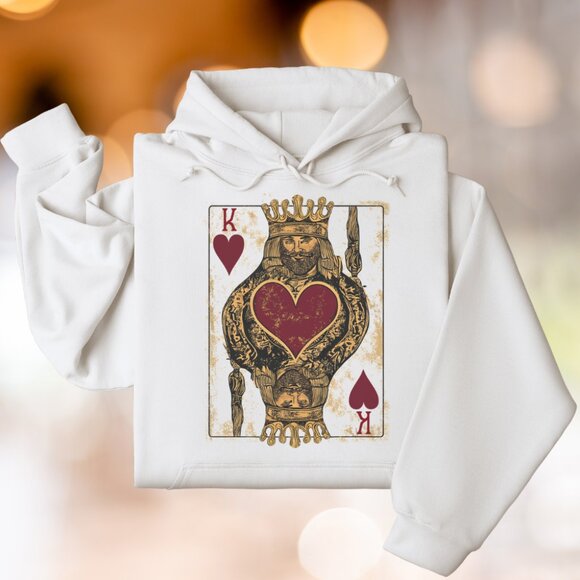 King Hoodie Poker Card Sweatshirt Retro Design White Unisex Pullover Long Sleeve - Picture 5 of 5